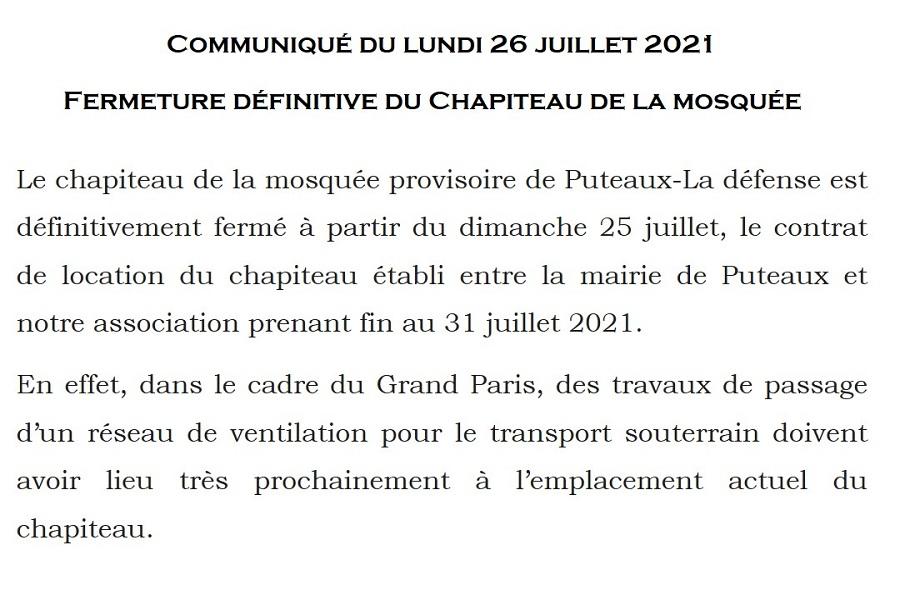Fermeture définitive du chapiteau Fermeture définitive du chapiteau