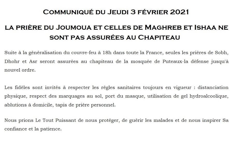 Communiqué du jeudi 3 fevrier 2021 Communiqué du jeudi 3 fevrier 2021
